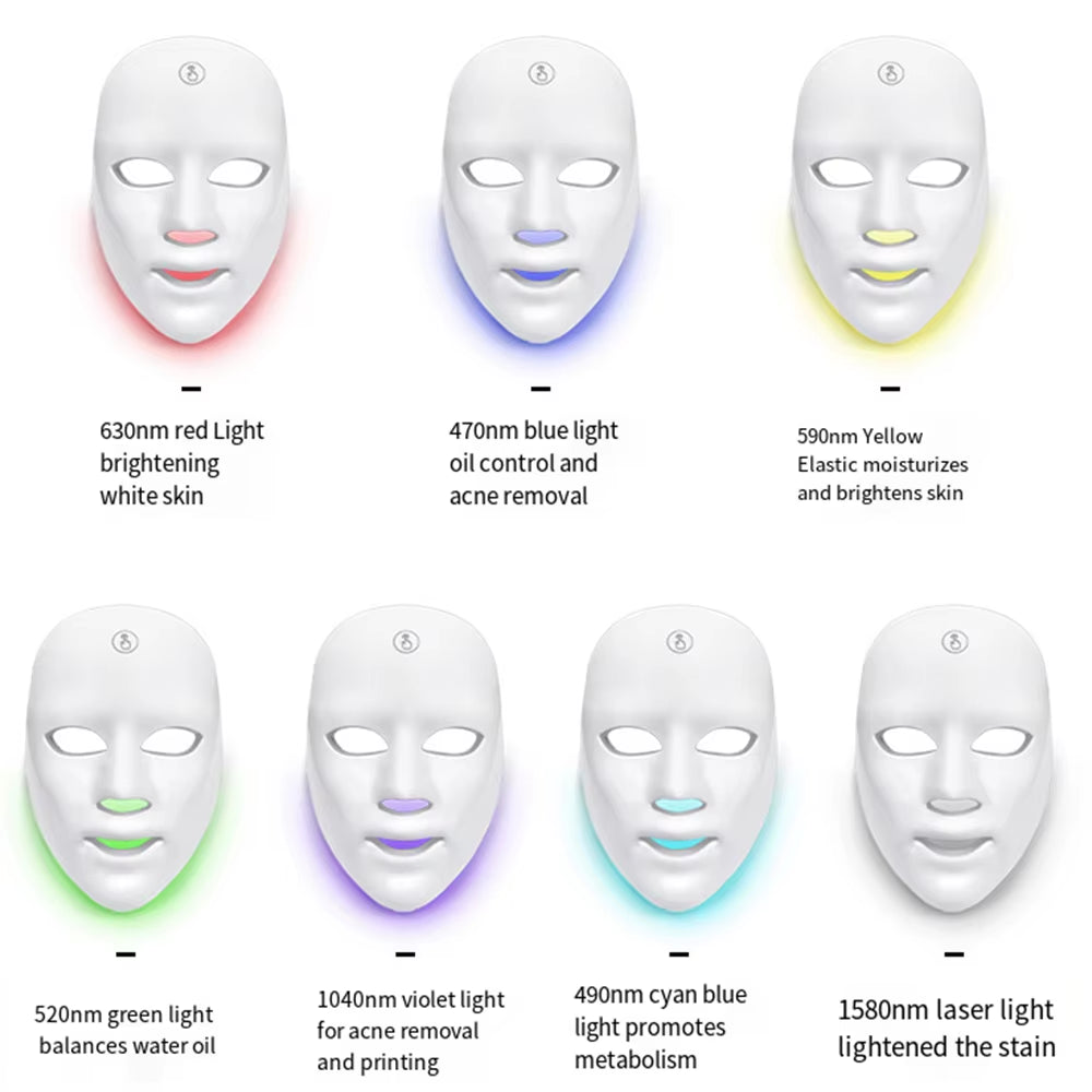 Facial Mask LED Red Light Therapy Face Mask 7 Colors Photon Radio Frequency Skin Rejuvenation Tightening Skin Care Tool